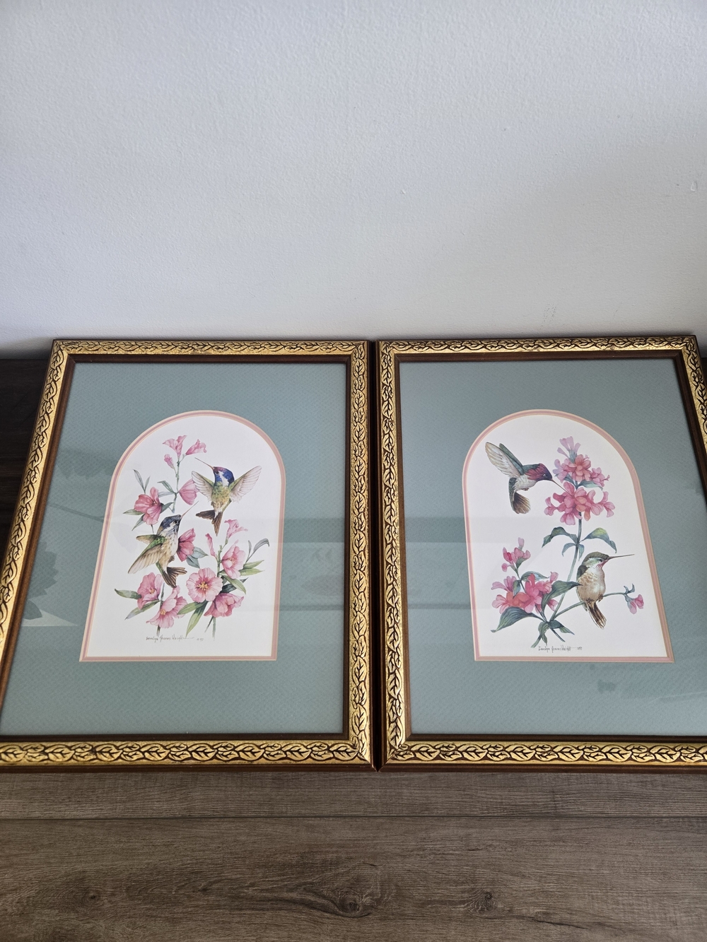 Set of 2 Carolyn Shores Wright Framed Hummingbird Floral Prints 1997 - Picture 2 of 8